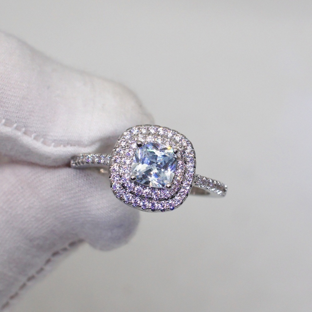 NEW 925 Sterling Silver Diamond Double Halo Ring - Picture 6 of 8